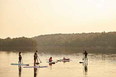 Stand up paddle boarders in light wind